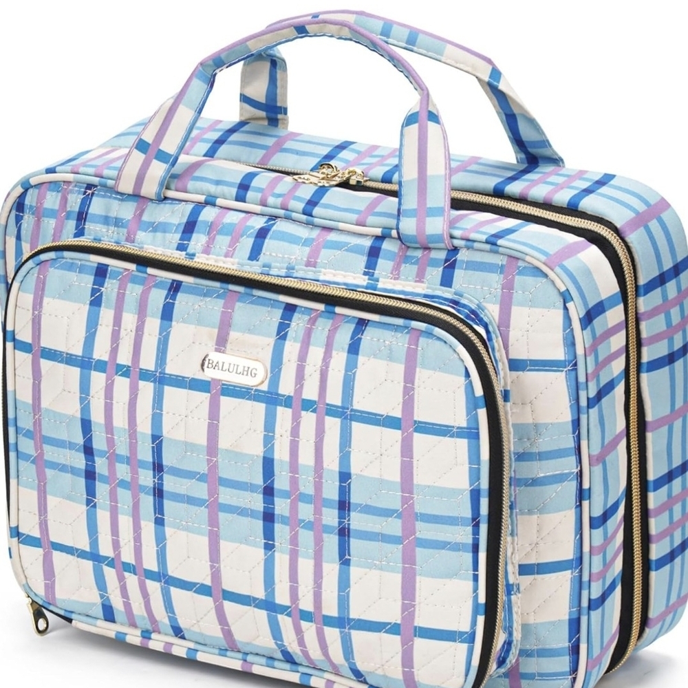 Blue and Purple Plaid Travel Bag